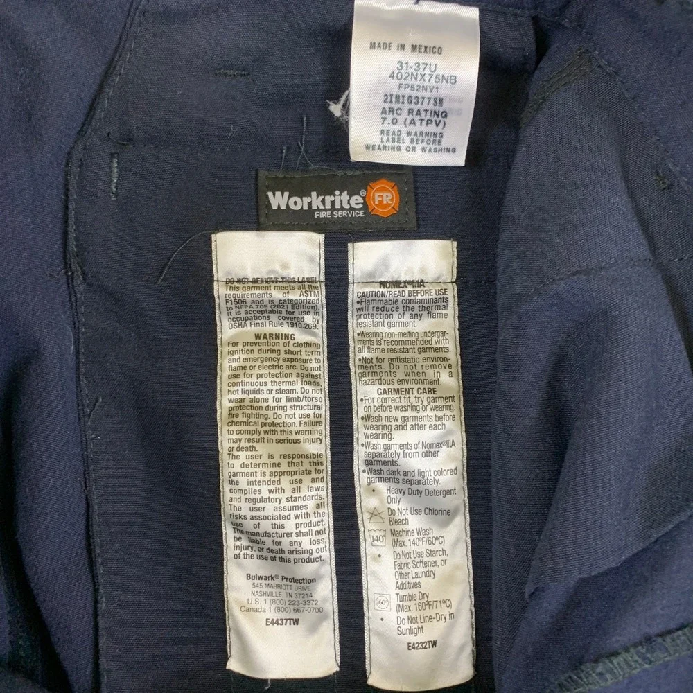 Workrite‎ FR Fire Service Navy Blue Nomex IIIA Flame Resistant Pants 31x29